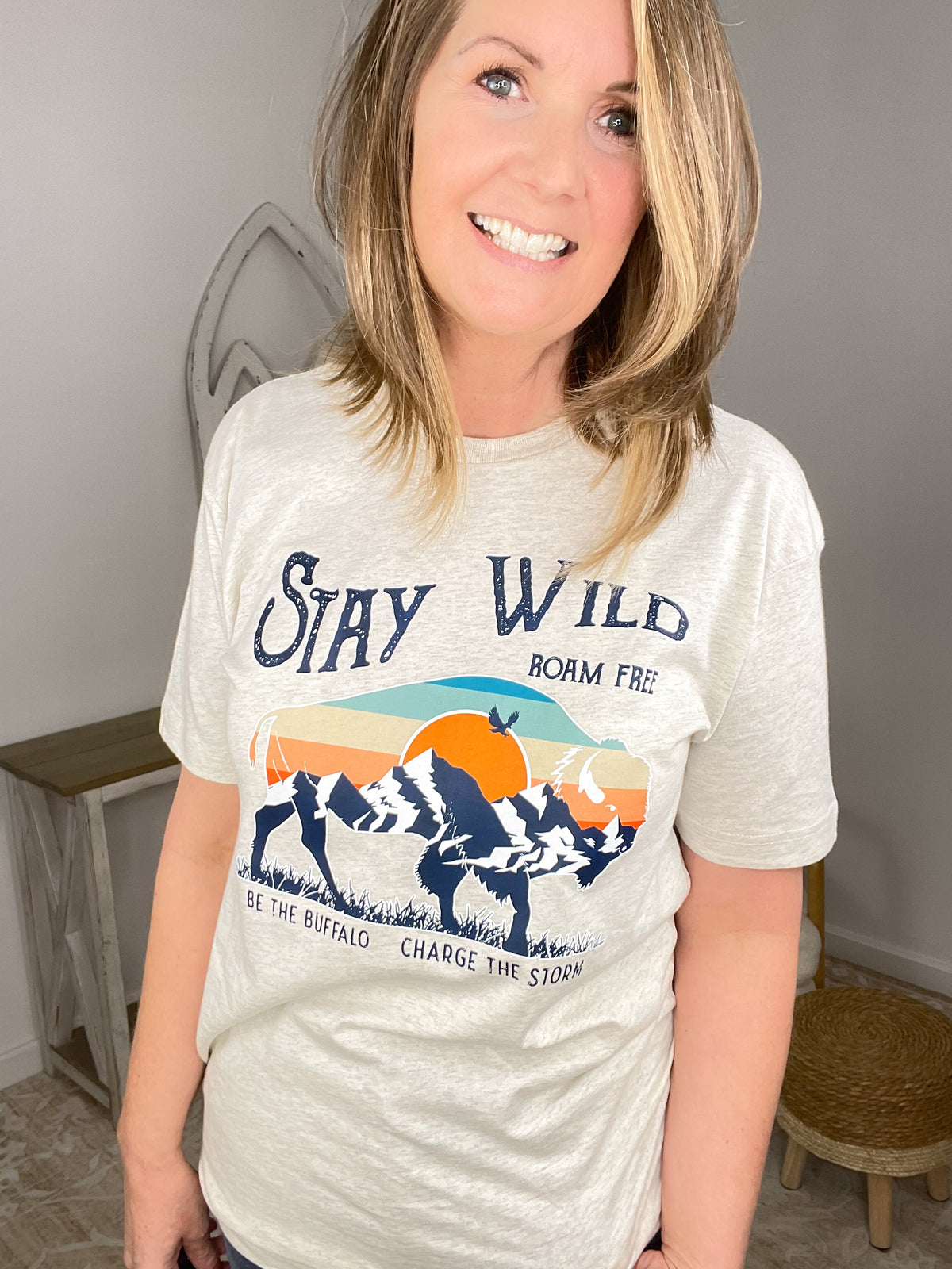 Stay Wild Buffalo Graphic Tee - Retro "Charge the Storm" T-Shirt