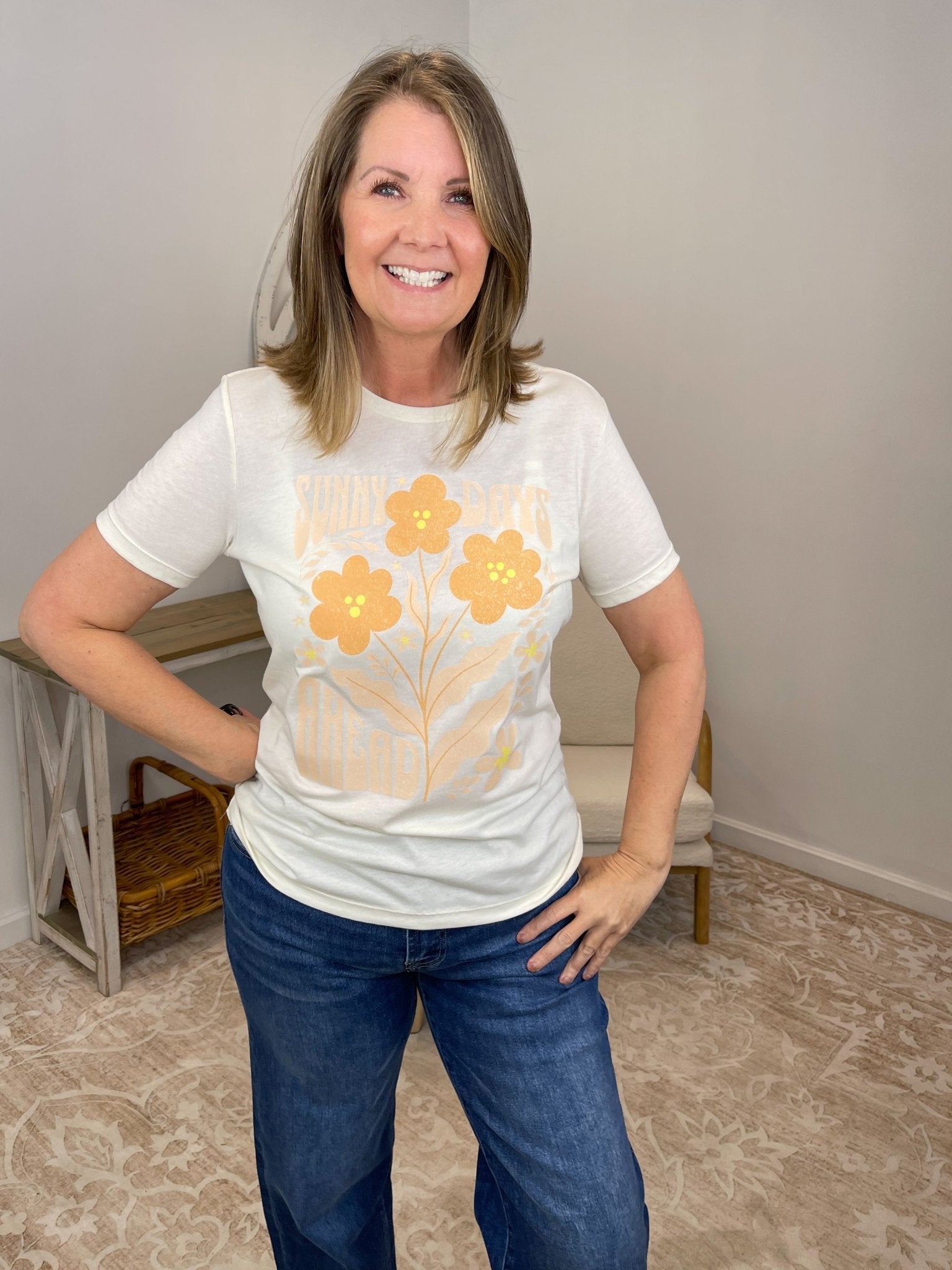 Sunny Days Ahead Retro Floral Graphic Tee | Soft Women's Shirt - Lavender HillsTallulah Bee ApparelSUNDYS-S