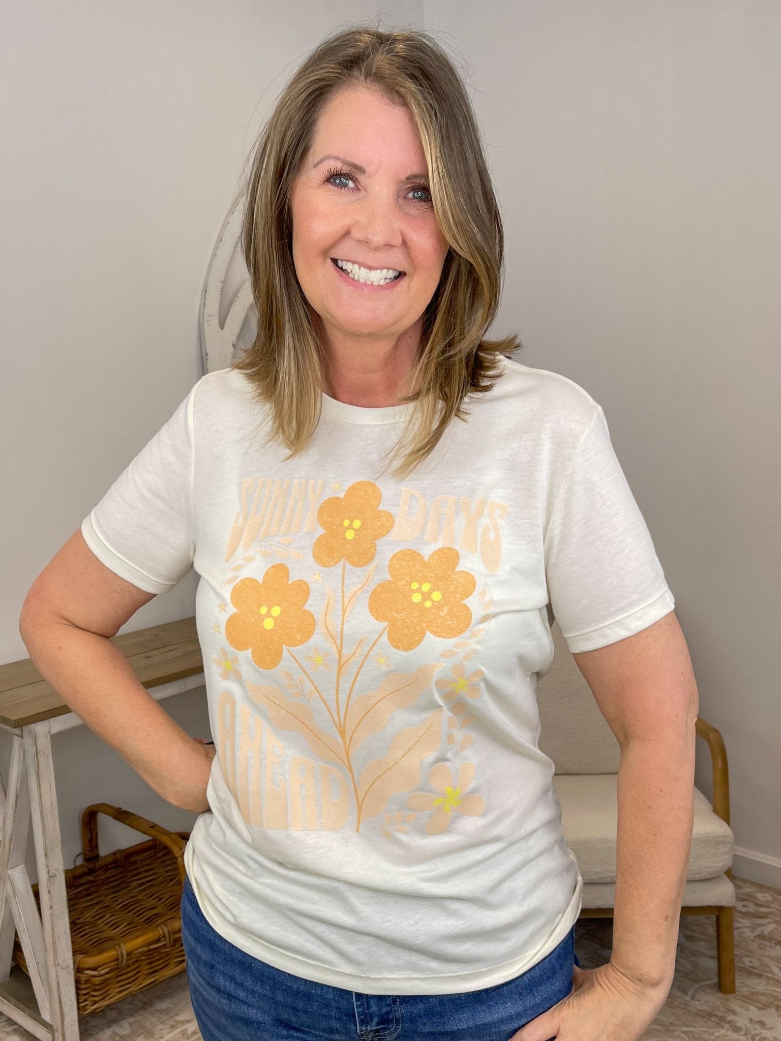 Sunny Days Ahead Retro Floral Graphic Tee | Soft Women's Shirt - Lavender HillsTallulah Bee ApparelSUNDYS-S