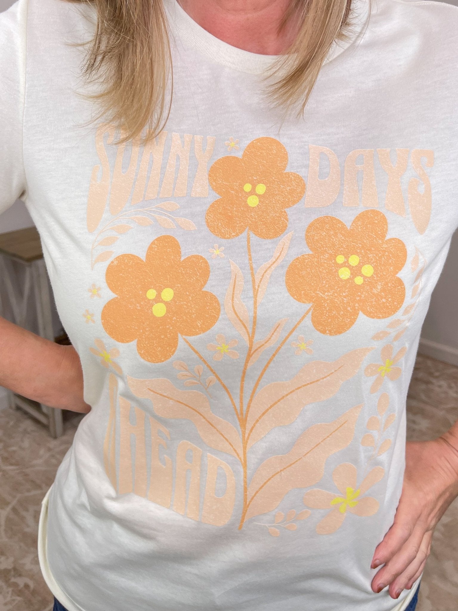 Sunny Days Ahead Retro Floral Graphic Tee | Soft Women's Shirt - Lavender HillsTallulah Bee ApparelSUNDYS-S