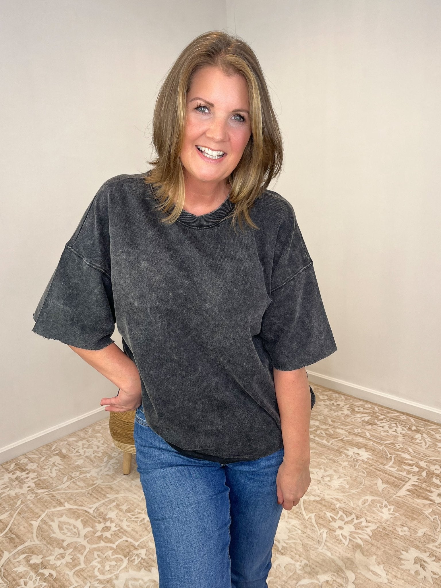 Weekender II Drop Shoulder Extended Sleeve Top - Lavender Hills BeautyZenanaTTW-5255A-ABLK-SM