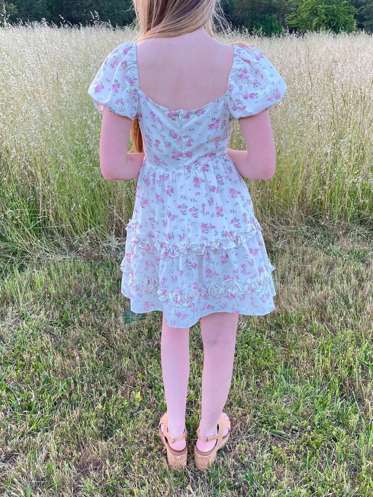 Cottage Charm Floral Smocked Mini Dress - Lavender HillsLavender Hills BeautyP60410-WHT-XXS