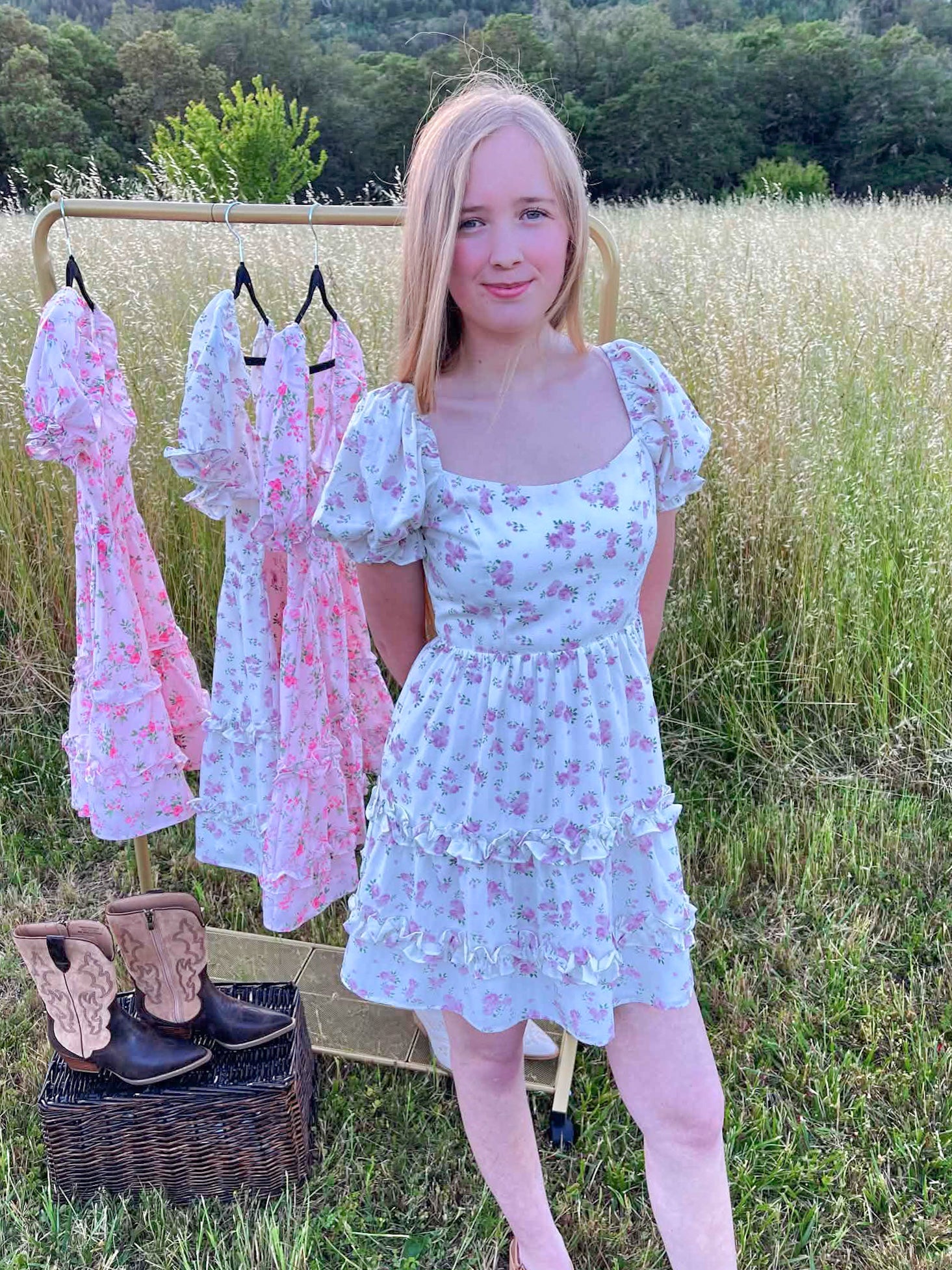 Cottage Charm Floral Smocked Mini Dress - Lavender HillsLavender Hills BeautyP60410-WHT-XXS