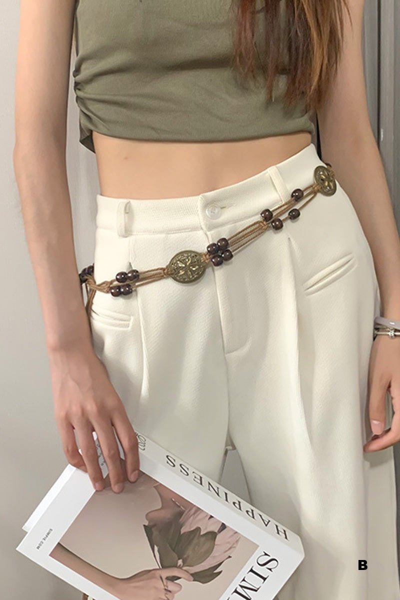 Boho Chic Braided Waist Rope Belt – Adjustable Vintage Beaded Belt - Lavender Hills BeautyZenanaU-431-F