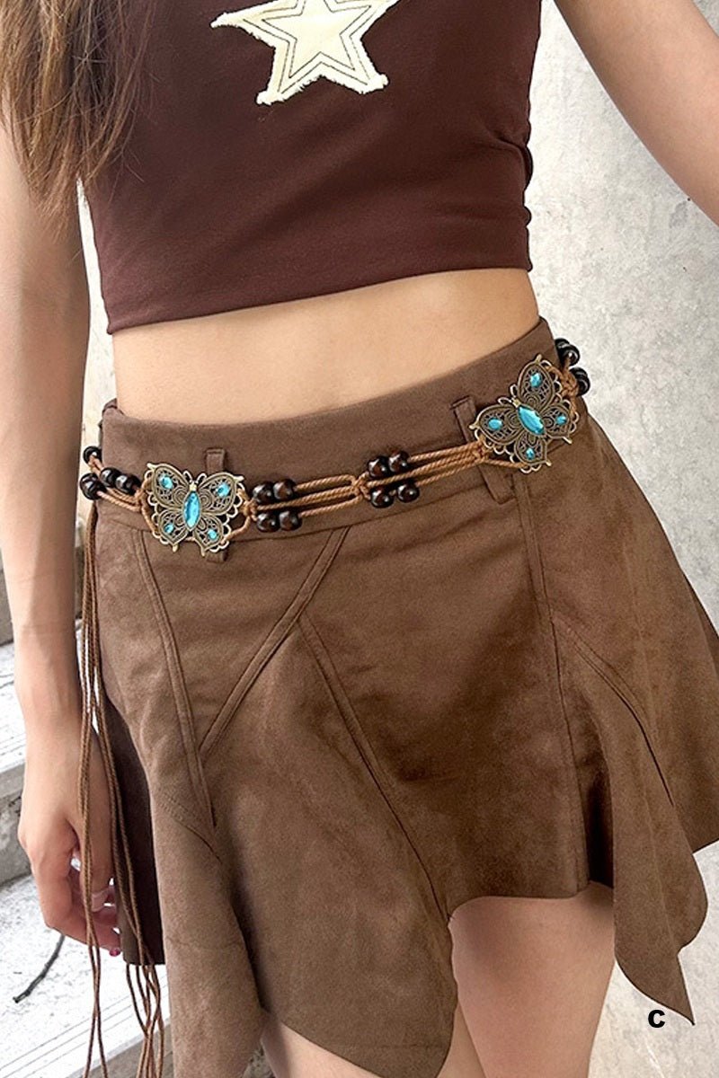 Boho Chic Braided Waist Rope Belt – Adjustable Vintage Beaded Belt - Lavender Hills BeautyZenanaU-431-F