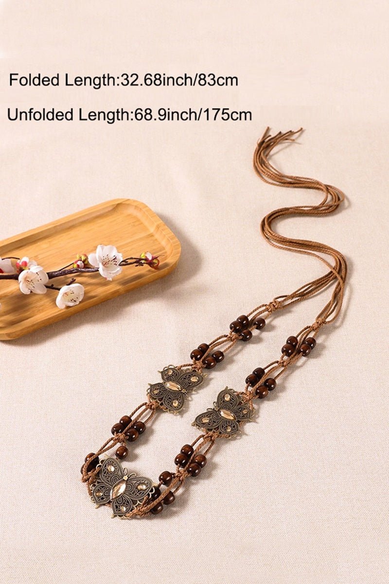 Boho Chic Braided Waist Rope Belt – Adjustable Vintage Beaded Belt - Lavender Hills BeautyZenanaU-431-F