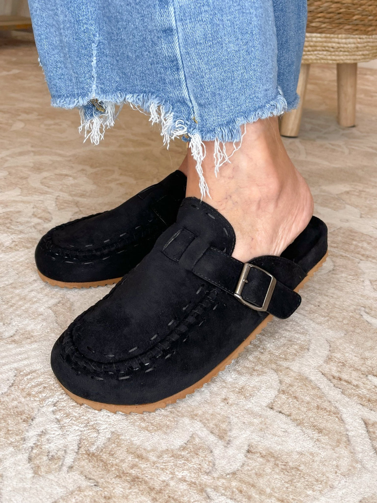 Very G Bella Vegan Suede Whipstitch Slip-On Mule Clog - Black - Lavender HillsVery G