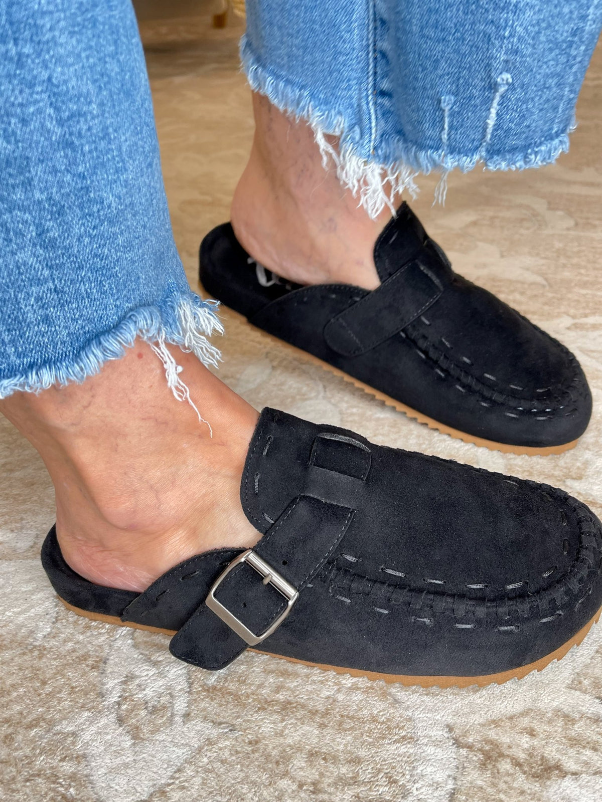Very G Bella Vegan Suede Whipstitch Slip-On Mule Clog - Black - Lavender HillsVery G