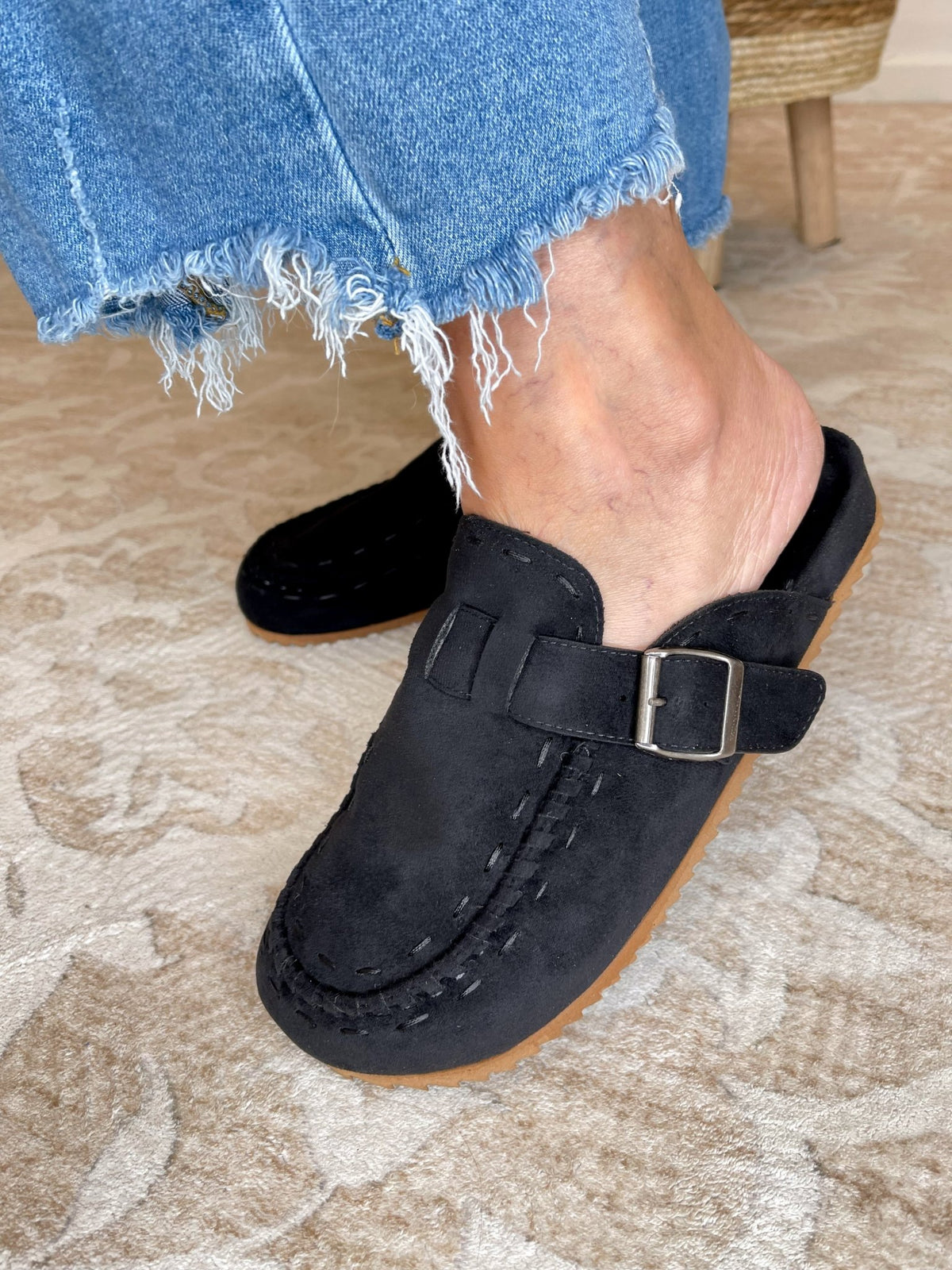 Very G Bella Vegan Suede Whipstitch Slip-On Mule Clog - Black - Lavender HillsVery G