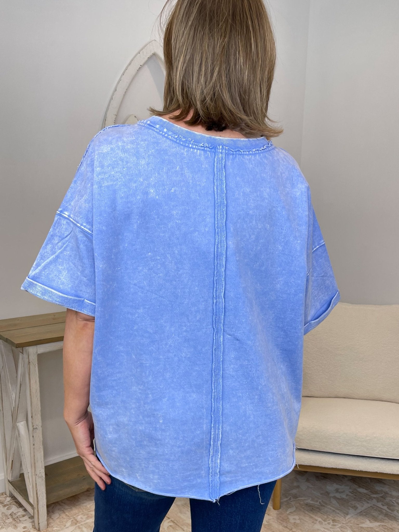 Vintage Acid Wash Exposed Seam French Terry Top Shirt - Lavender Hills BeautyZenana