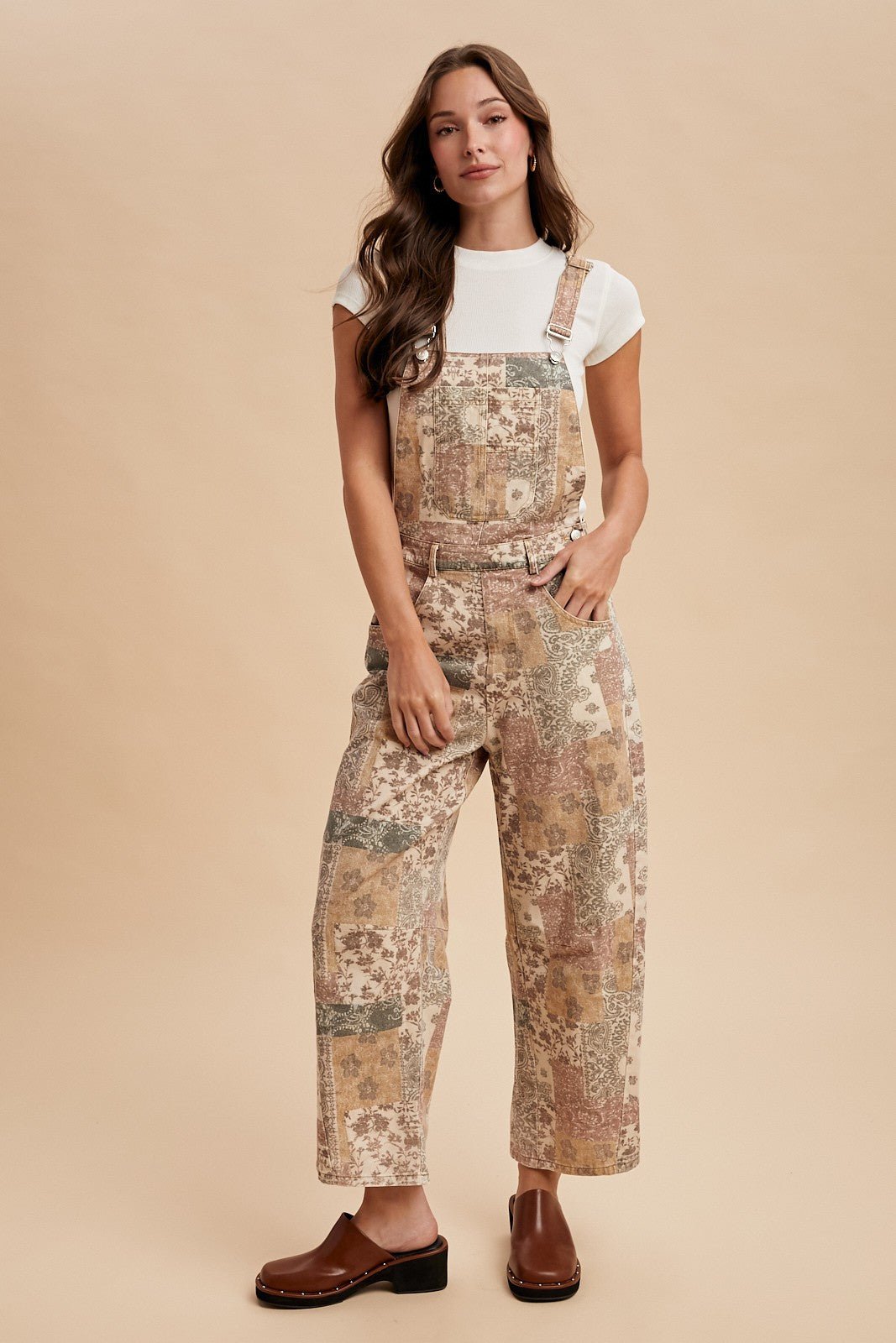 Vintage Boho Print Denim Barrel Leg Overalls Jumpsuit - Lavender HillsAnniewearAJS7148-S