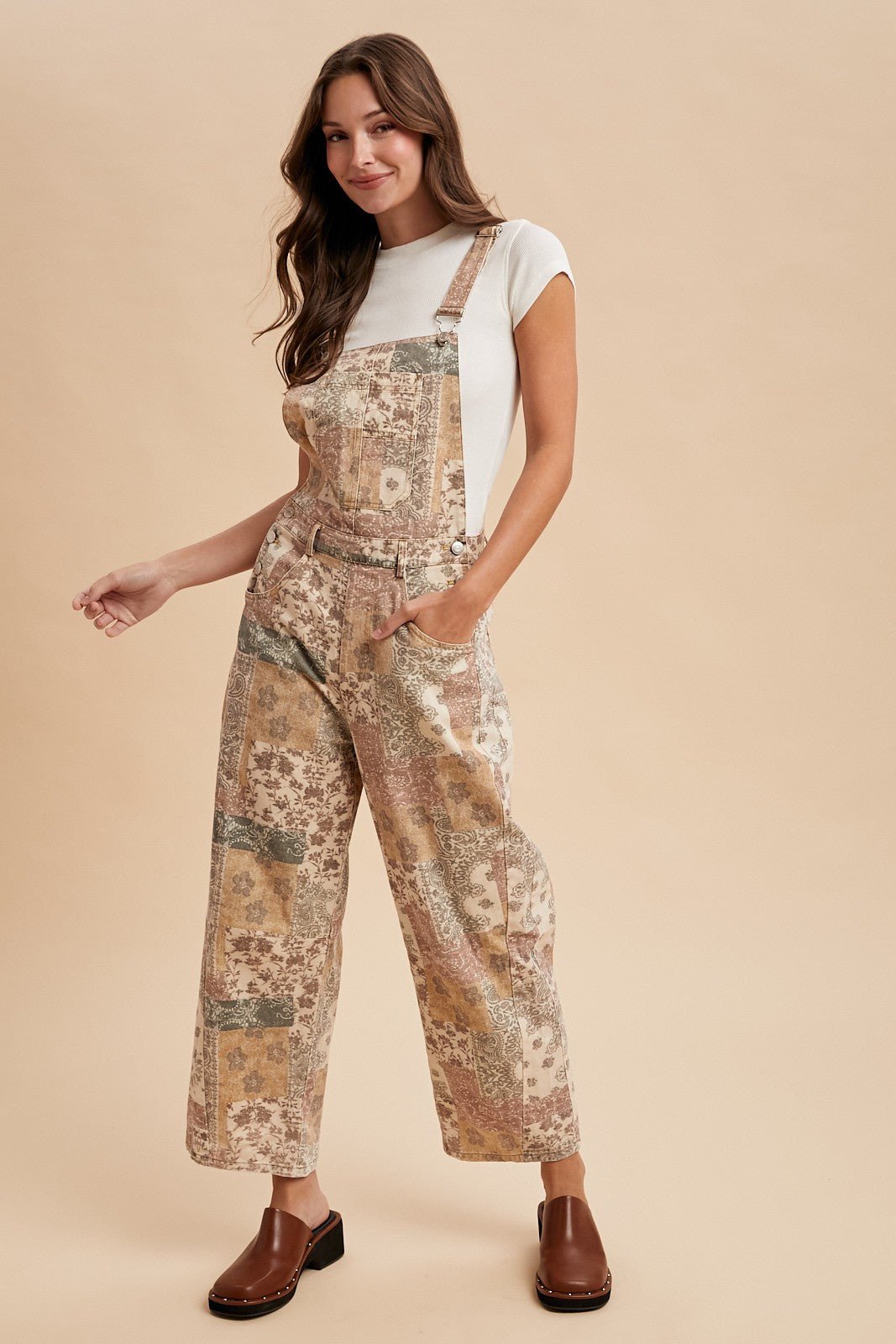 Vintage Boho Print Denim Barrel Leg Overalls Jumpsuit - Lavender HillsAnniewearAJS7148-S