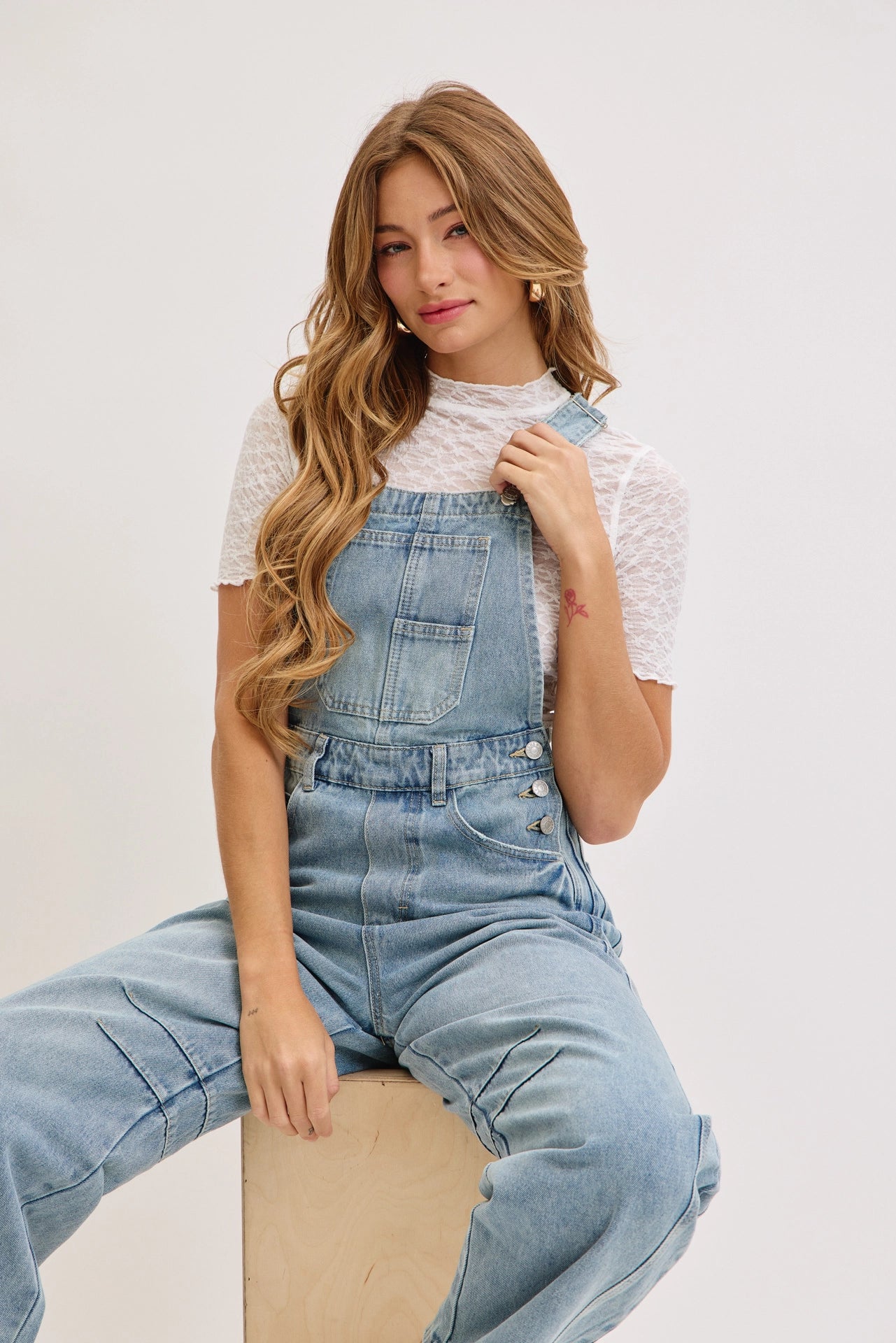 Washed Denim Barrel-Leg Overalls Jumpsuit