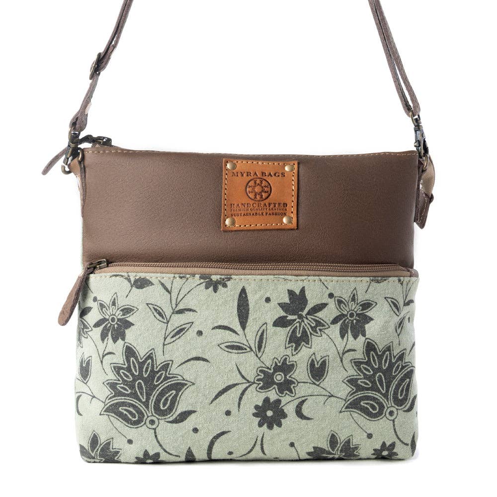 Wildprint Trail Upcycled Canvas Crossbody – Sage Floral Western Bag - Lavender HillsMyra BagS-14810