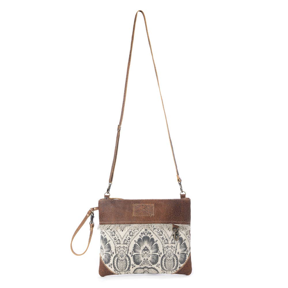 Vintage Floral Canvas & Leather Crossbody Wristlet Bag - Lavender HillsMyra BagS-2576