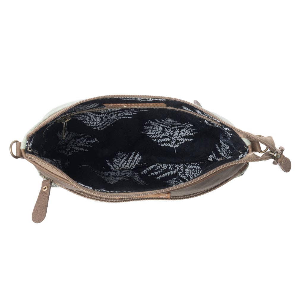Wildprint Trail Upcycled Canvas Crossbody – Sage Floral Western Bag - Lavender HillsMyra BagS-14810