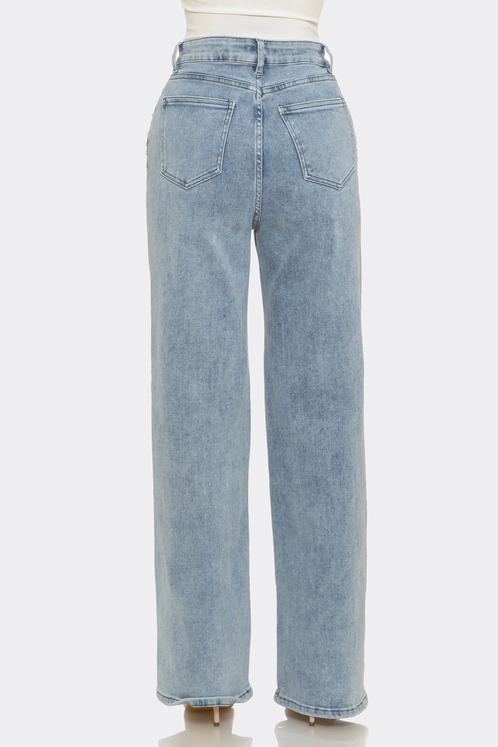 Pearl Embellished Wide Leg Jeans - Lavender HillsLA Girl