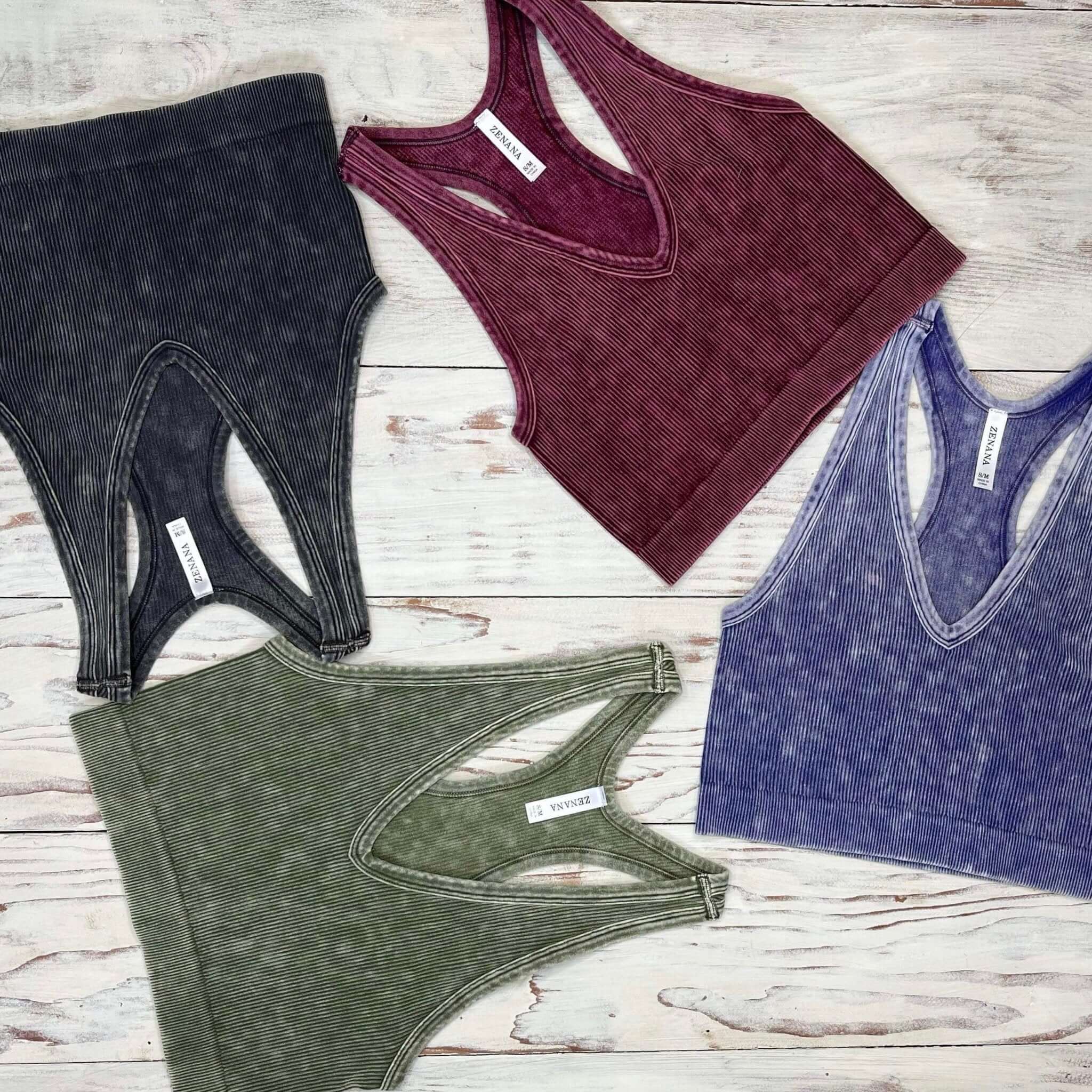 Bombshell V-Neck Racerback Brami Cropped Tank Top - Blueberry - Lavender Hills BeautyZenana