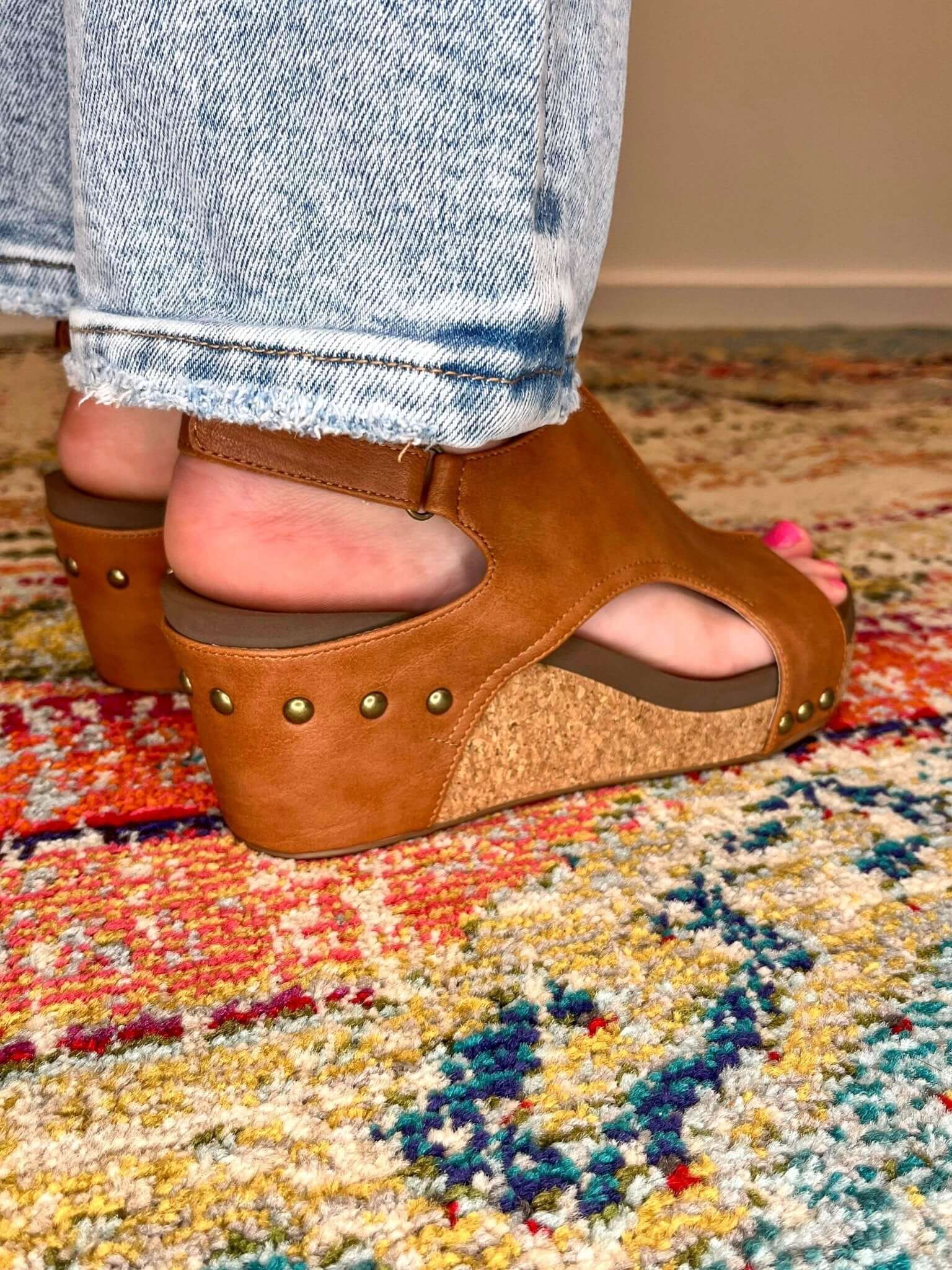 Carley Wedge Sandal - Cognac Smooth - Lavender Hills BeautyCorkys Footwear30-5316-CGSM-Q-6