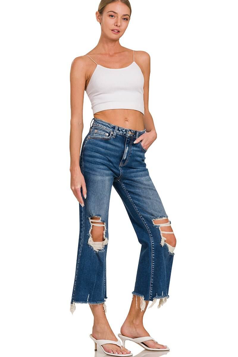Geena Straight Distressed Raw Hem Cropped Jeans - Lavender Hills BeautyZenanaDTP-1642DD-25