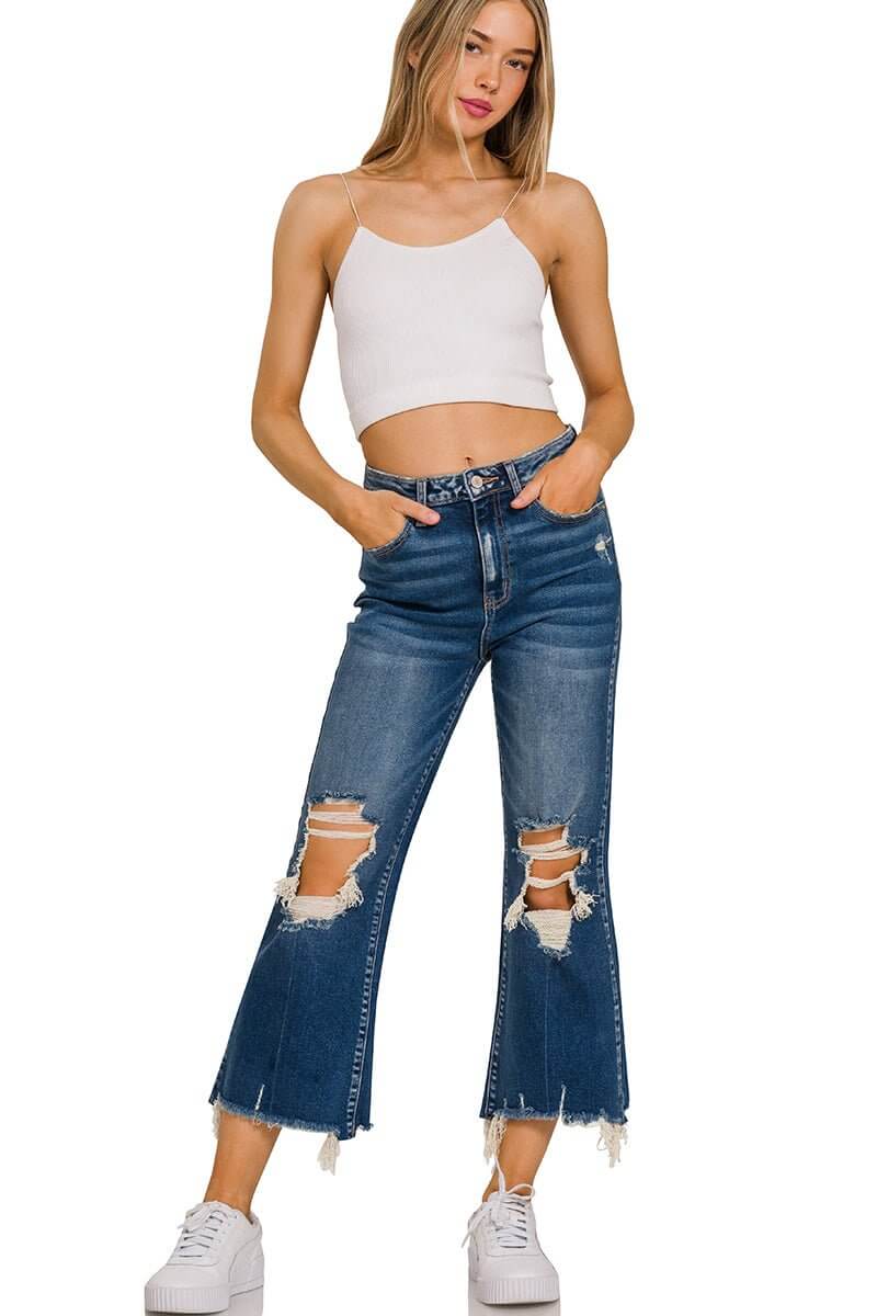 Geena Straight Distressed Raw Hem Cropped Jeans - Lavender Hills BeautyZenanaDTP-1642DD-25
