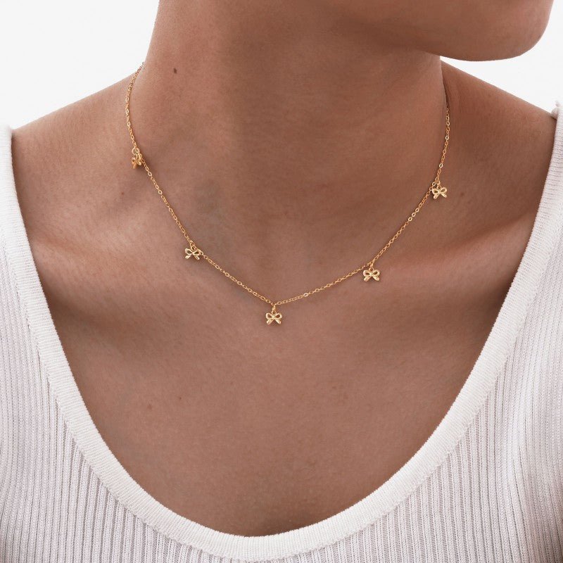 Gold Bow Necklace - 18K Stainless Steel Tarnish Free - Lavender Hills BeautyJosslyn by Wall to Wall40NK9512
