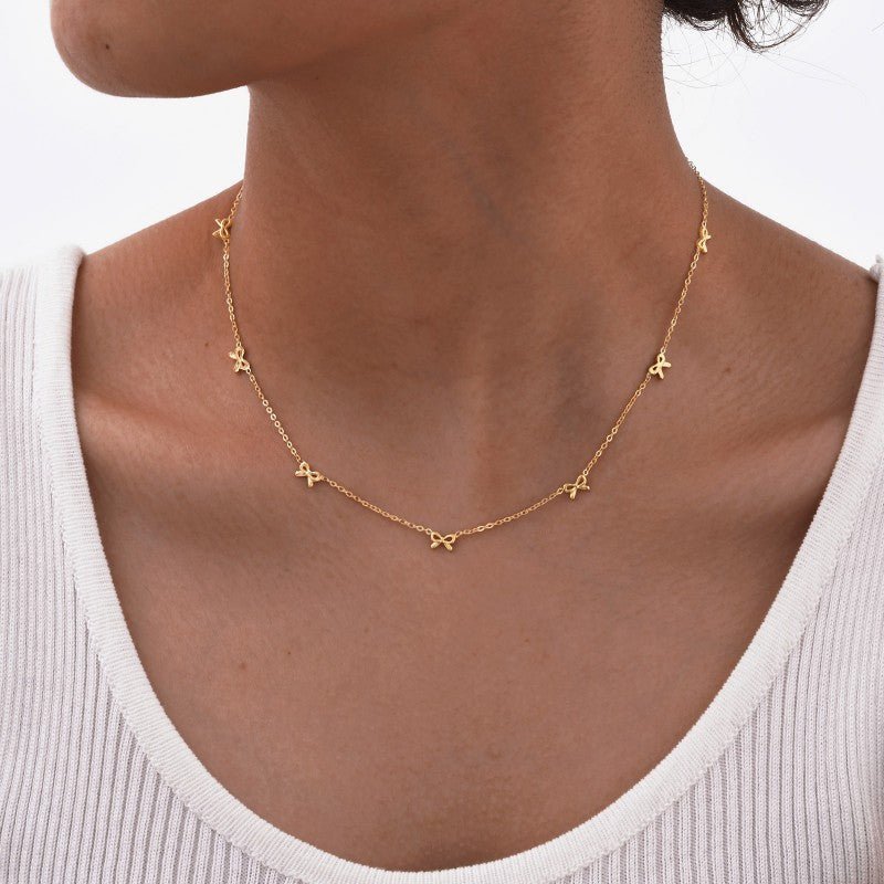 Gold Bow Necklace - 18K Stainless Steel Tarnish Free - Lavender Hills BeautyJosslyn by Wall to Wall40NK9512