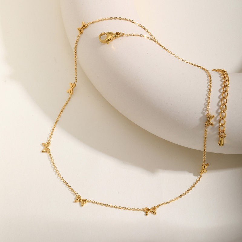 Gold Bow Necklace - 18K Stainless Steel Tarnish Free - Lavender Hills BeautyJosslyn by Wall to Wall40NK9512