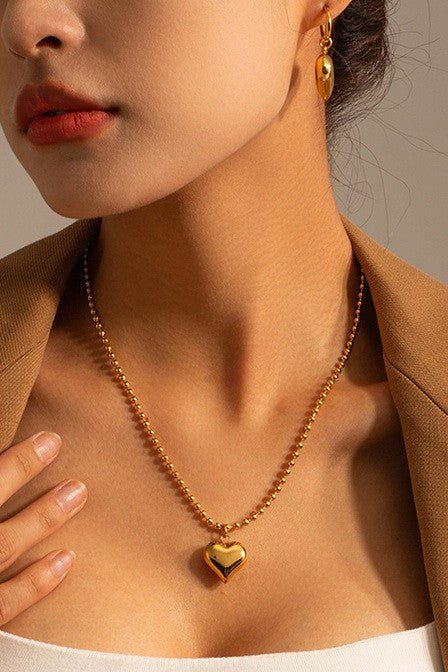 Puffy Heart Ball Chain Necklace - 18K Stainless Steel Tarnish Free - Lavender Hills BeautyJosslyn by Wall to Wall40NK389