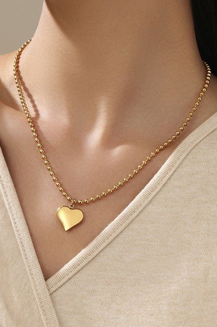 Puffy Heart Ball Chain Necklace - 18K Stainless Steel Tarnish Free - Lavender Hills BeautyJosslyn by Wall to Wall40NK389