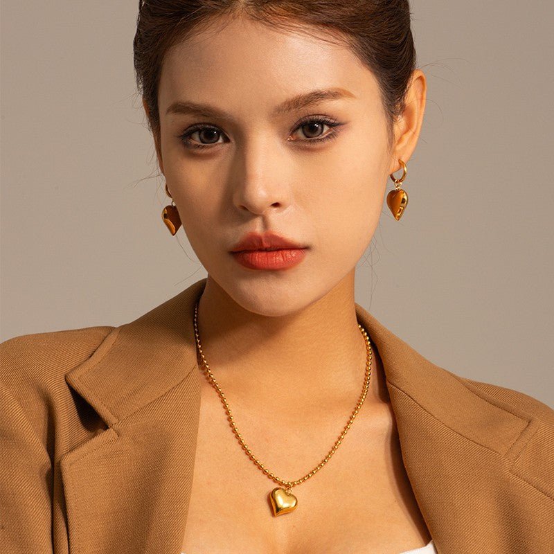 Puffy Heart Ball Chain Necklace - 18K Stainless Steel Tarnish Free - Lavender Hills BeautyJosslyn by Wall to Wall40NK389