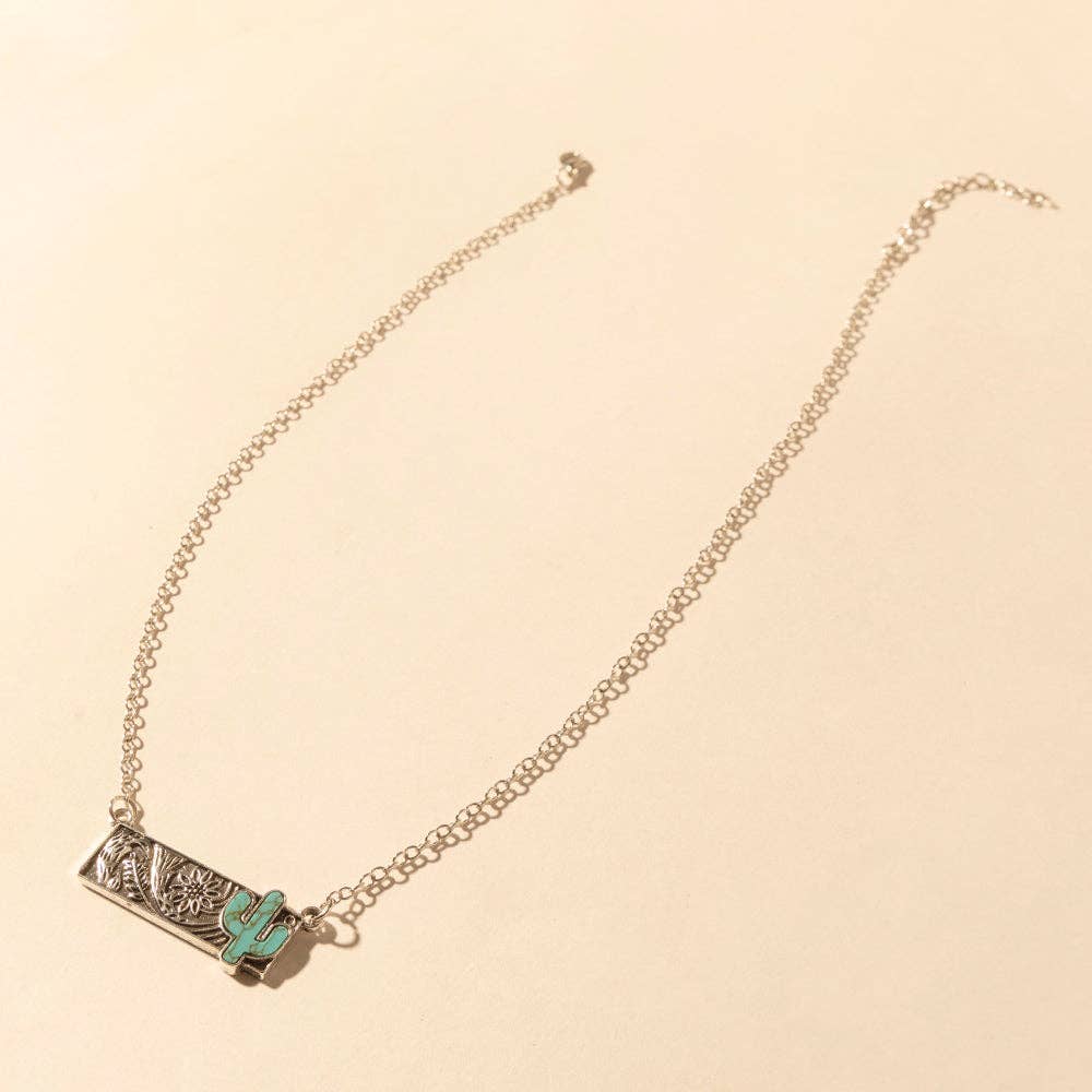 Western Cowgirl Cactus Necklace – Moonlit Turquoise Charm Jewelry - Lavender HillsMyra BagS-14744