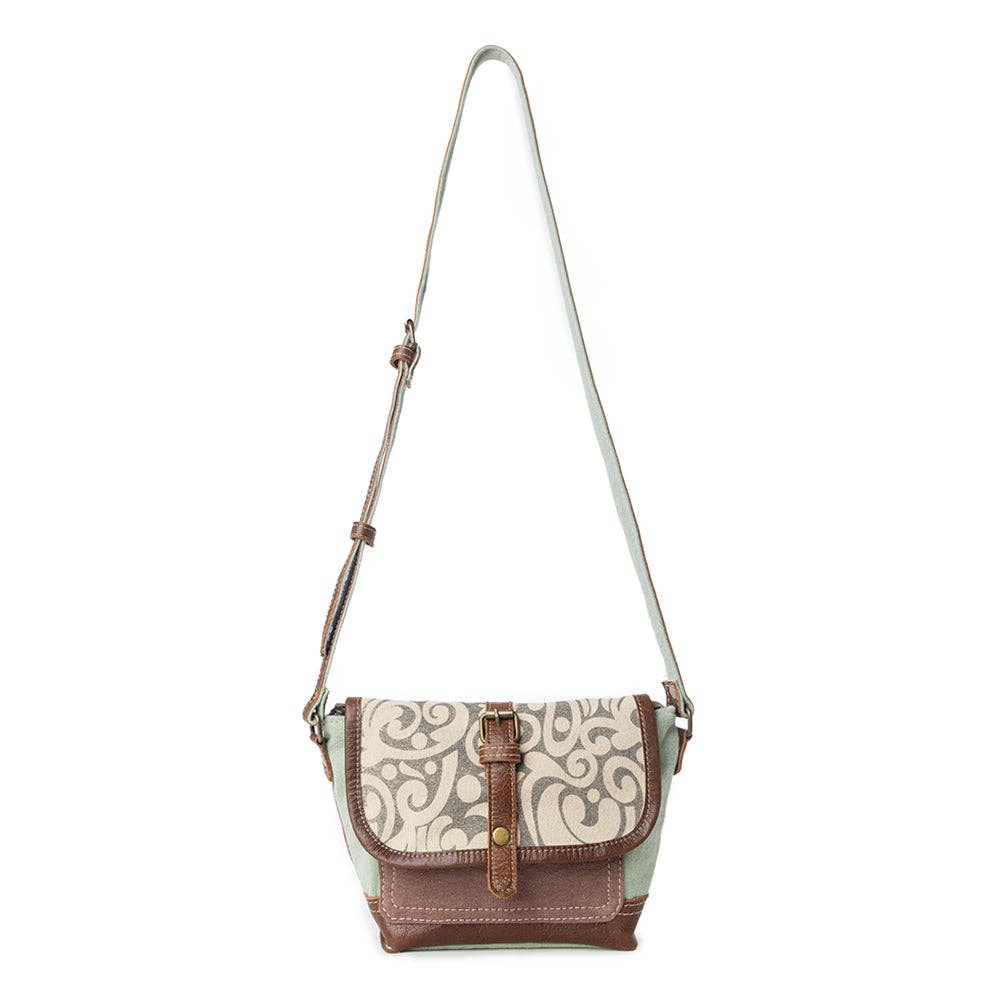 Vintage Leaf Print Canvas & Leather Crossbody Bag - Lavender HillsMyra BagS-1153