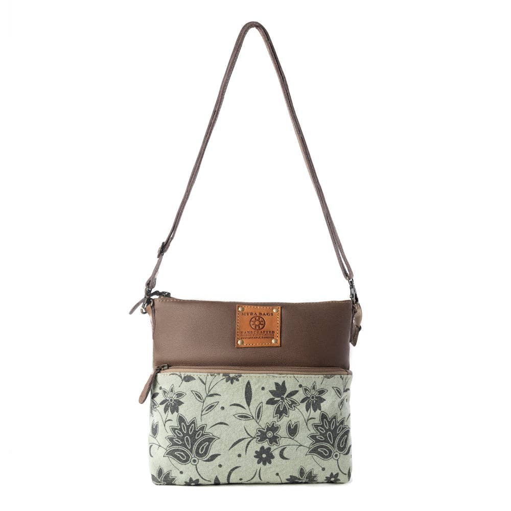 Wildprint Trail Upcycled Canvas Crossbody – Sage Floral Western Bag - Lavender HillsMyra BagS-14810