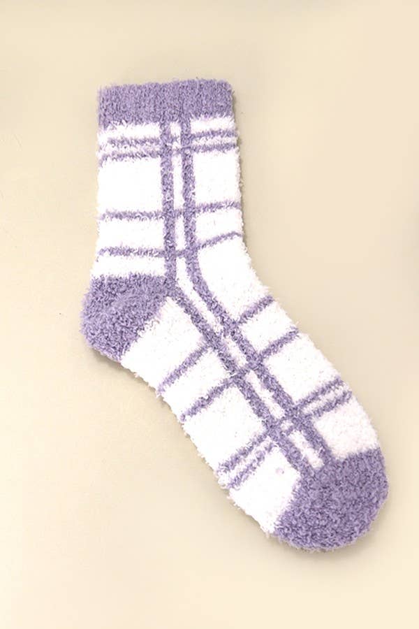 Plaid Fuzzy Fleece Socks - Lavender Hills BeautyJosslyn by Wall to Wall40S02050-LVR