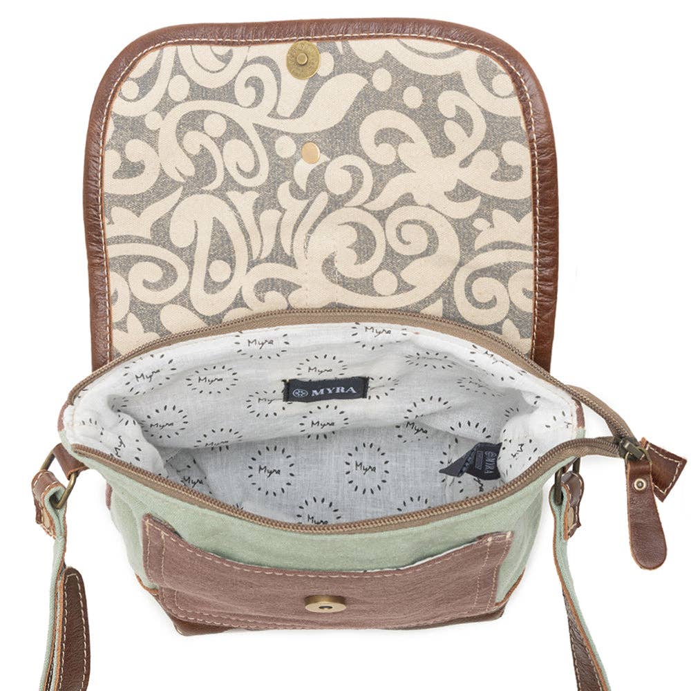 Vintage Leaf Print Canvas & Leather Crossbody Bag - Lavender HillsMyra BagS-1153