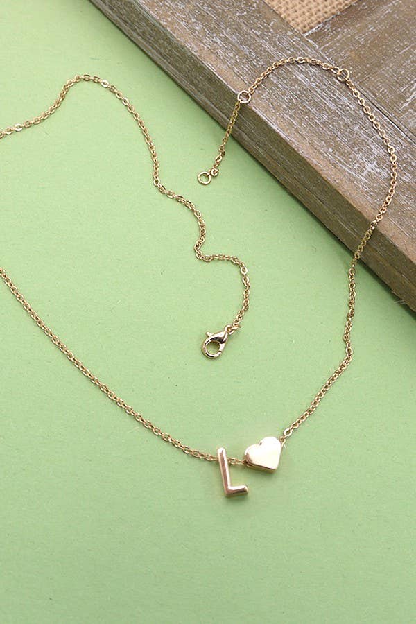 Monogram Initial with Heart Charm Brass Necklace - Lavender Hills BeautyJOSSLYN by wall to wall80N150-L