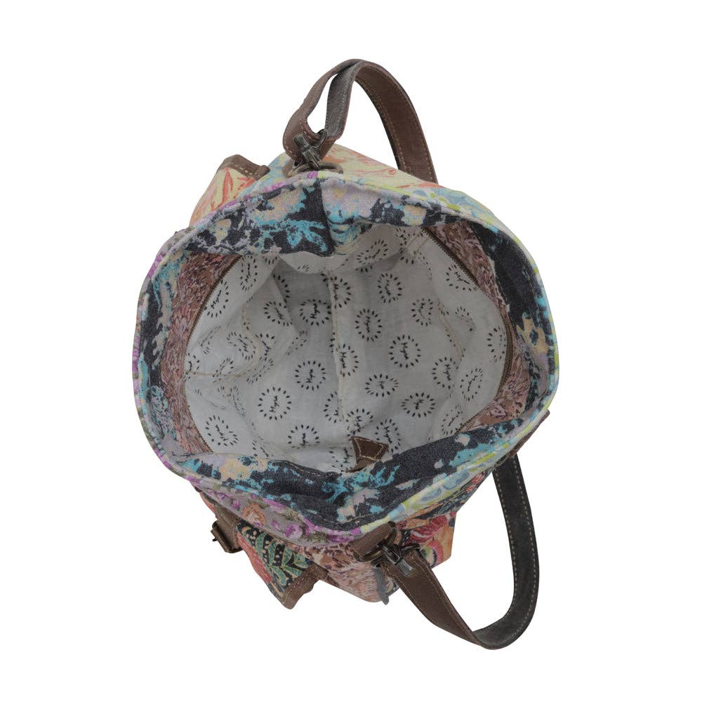 Le Fleur Bel | Boho Floral Patchwork Canvas & Leather Shoulder Bag - Lavender HillsMyra BagS-6395