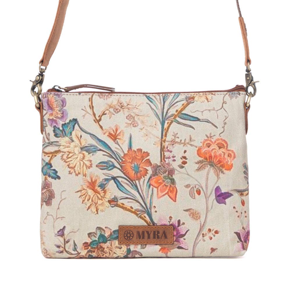 Wildflower Trail Cotton & Leather Crossbody Bag in Sunlit Bloom - Lavender HillsMyra BagS-13720