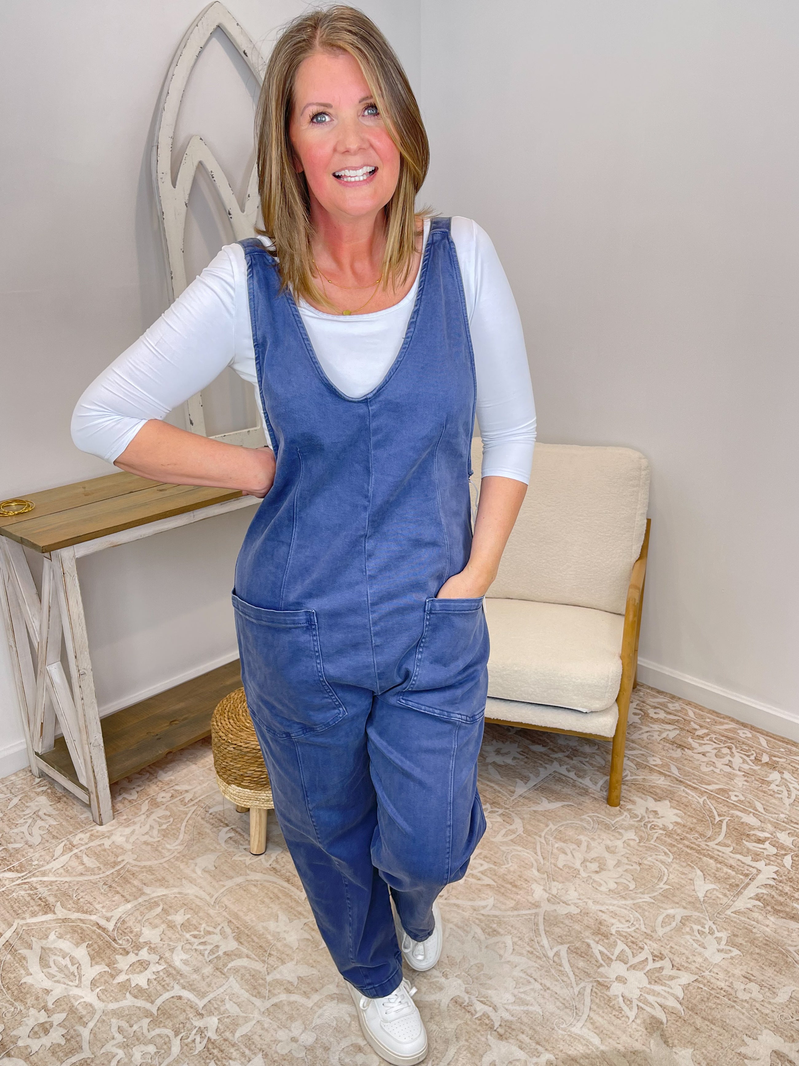 Adjustable Strap Denim Baggy Jumpsuit | Relaxed Boho Overalls