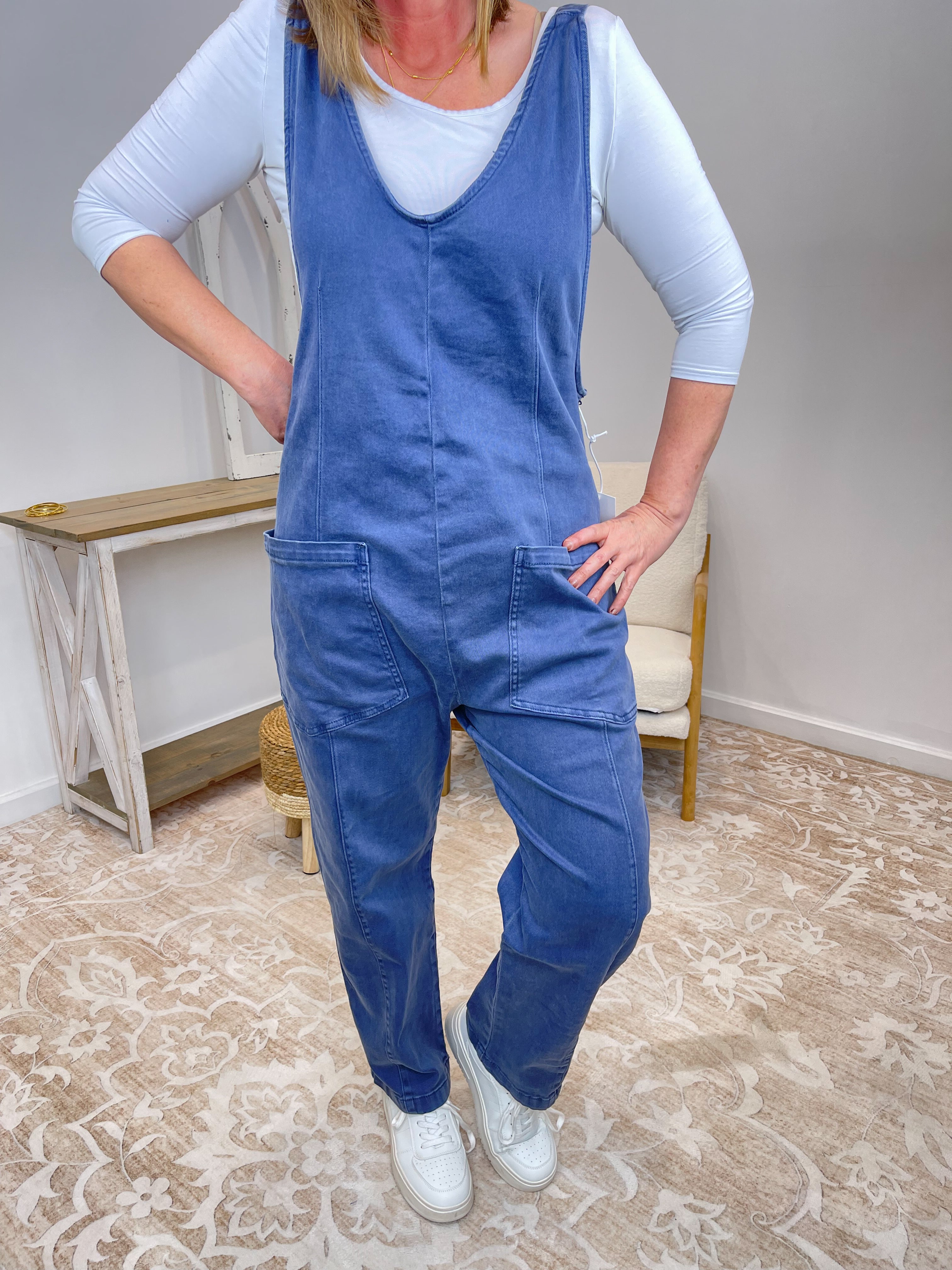 Adjustable Strap Denim Baggy Jumpsuit | Relaxed Boho Overalls