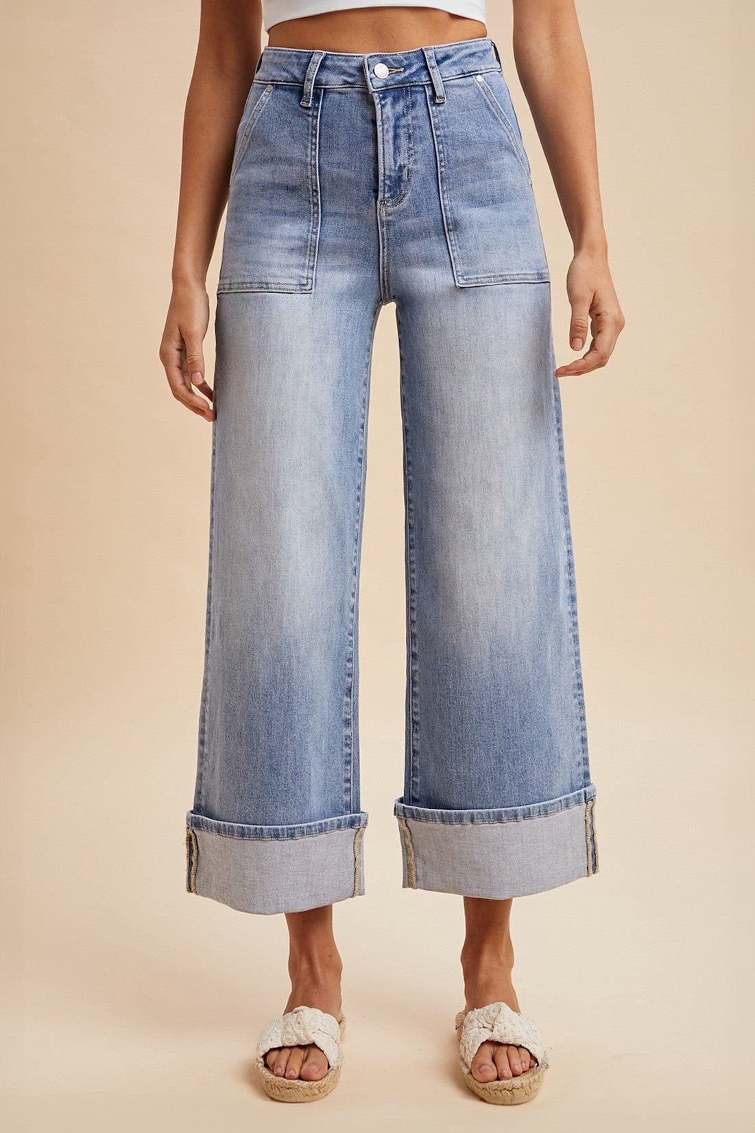 Chic Patch Pocket Cuffed Wide Leg - Lavender Hills BeautyAnniewearAP6646-S