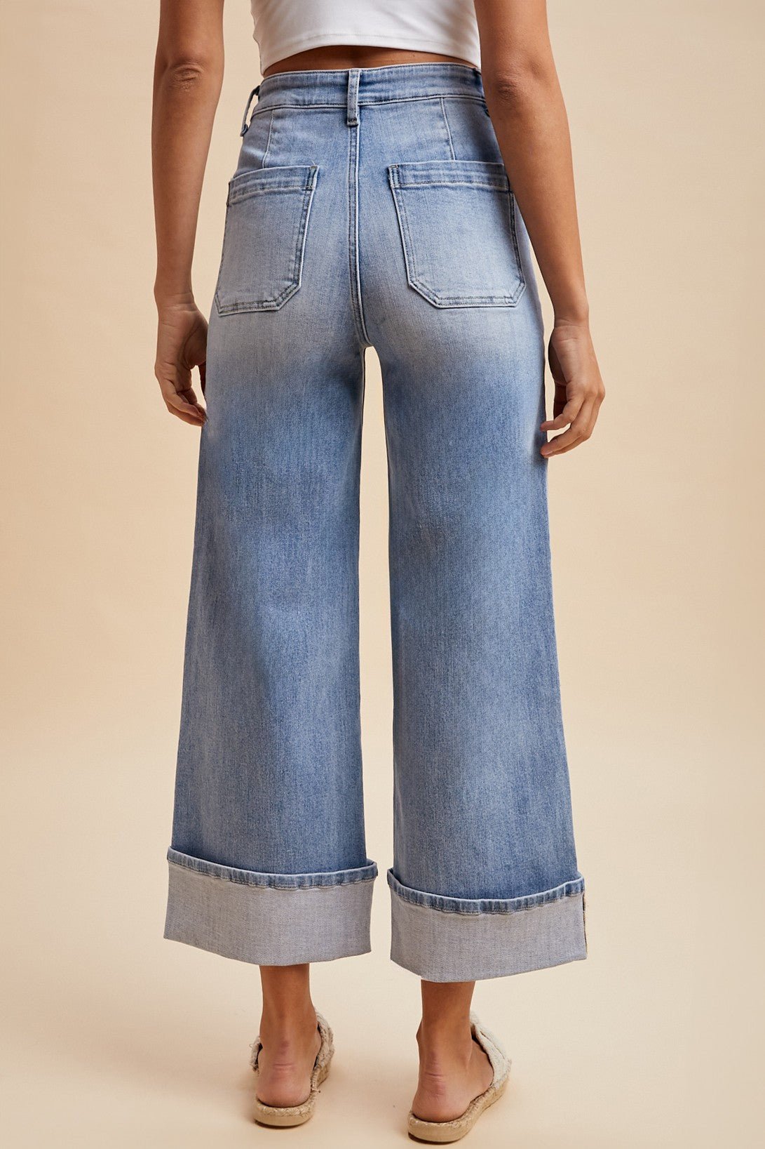 Chic Patch Pocket Cuffed Wide Leg - Lavender Hills BeautyAnniewearAP6646-S
