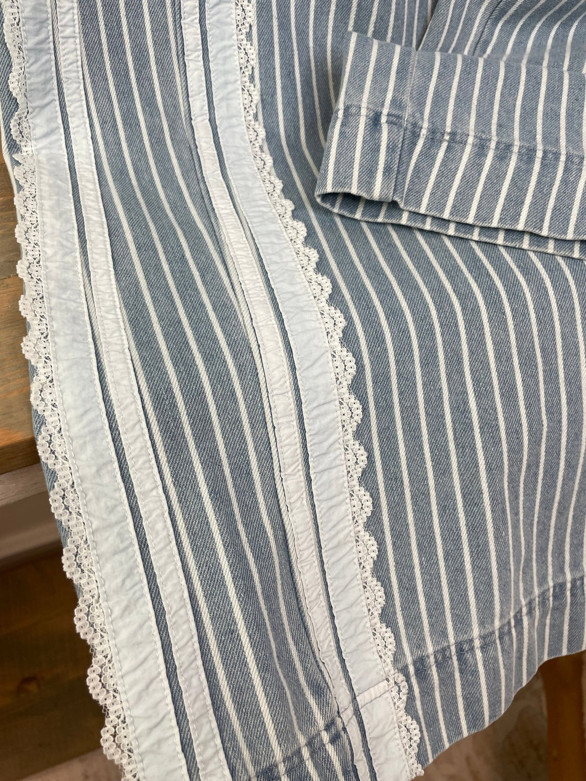 Pinstripe Lace Trim Denim-Blue Wide-Leg Pants - Lavender HillsBibiIB1806G-07-S