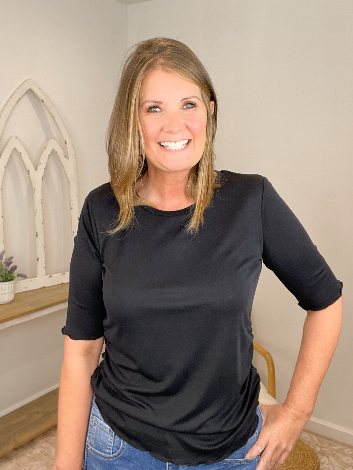 Black Ruched Side Top