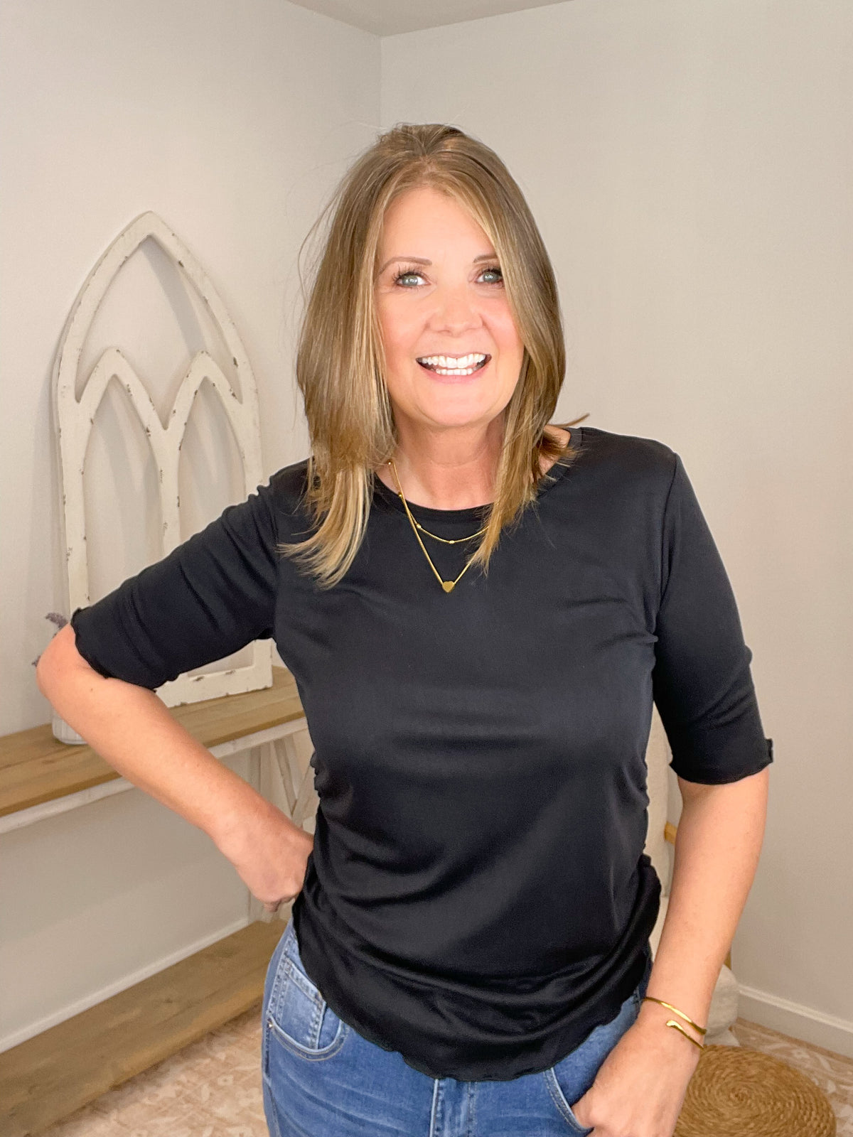 Black Ruched Side Top