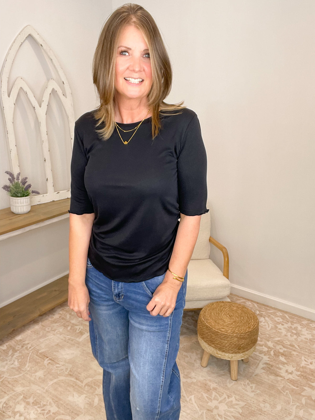 Black Ruched Side Top