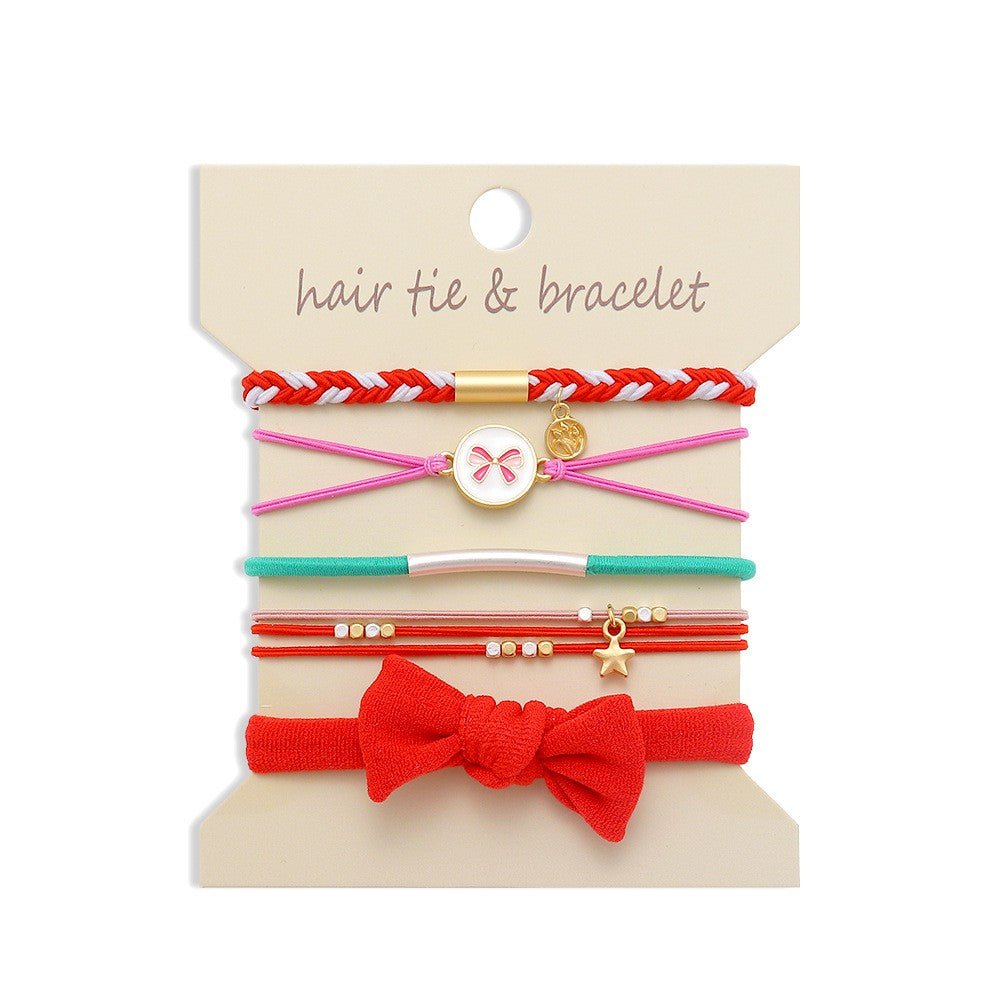 Boho Bow Stack Hair Tie & Bracelet Set - Lavender Hills BeautyJosslyn by Wall to Wall40BH105-RED