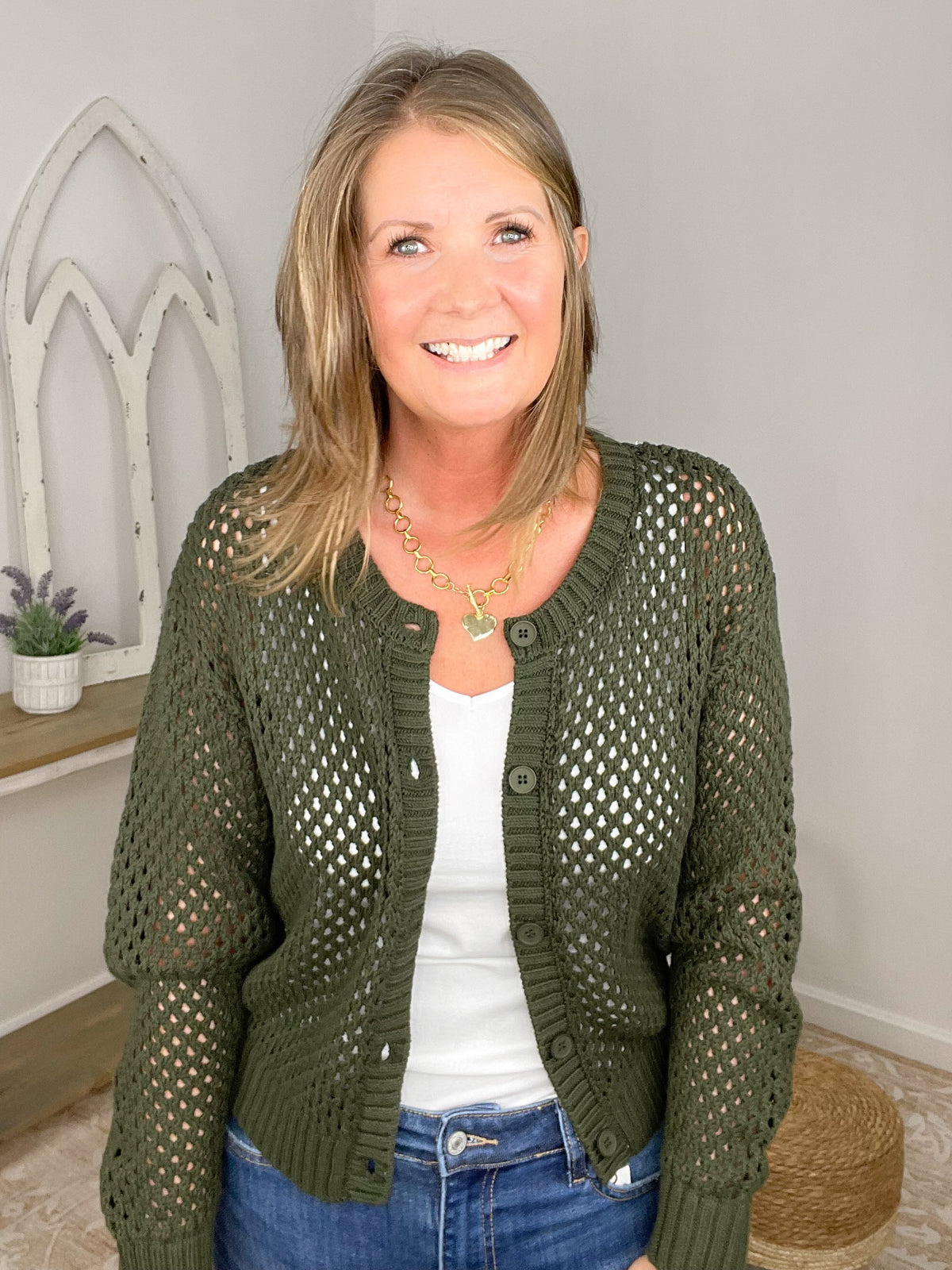 Boho Cropped Crochet Cardigan Sweater - Olive