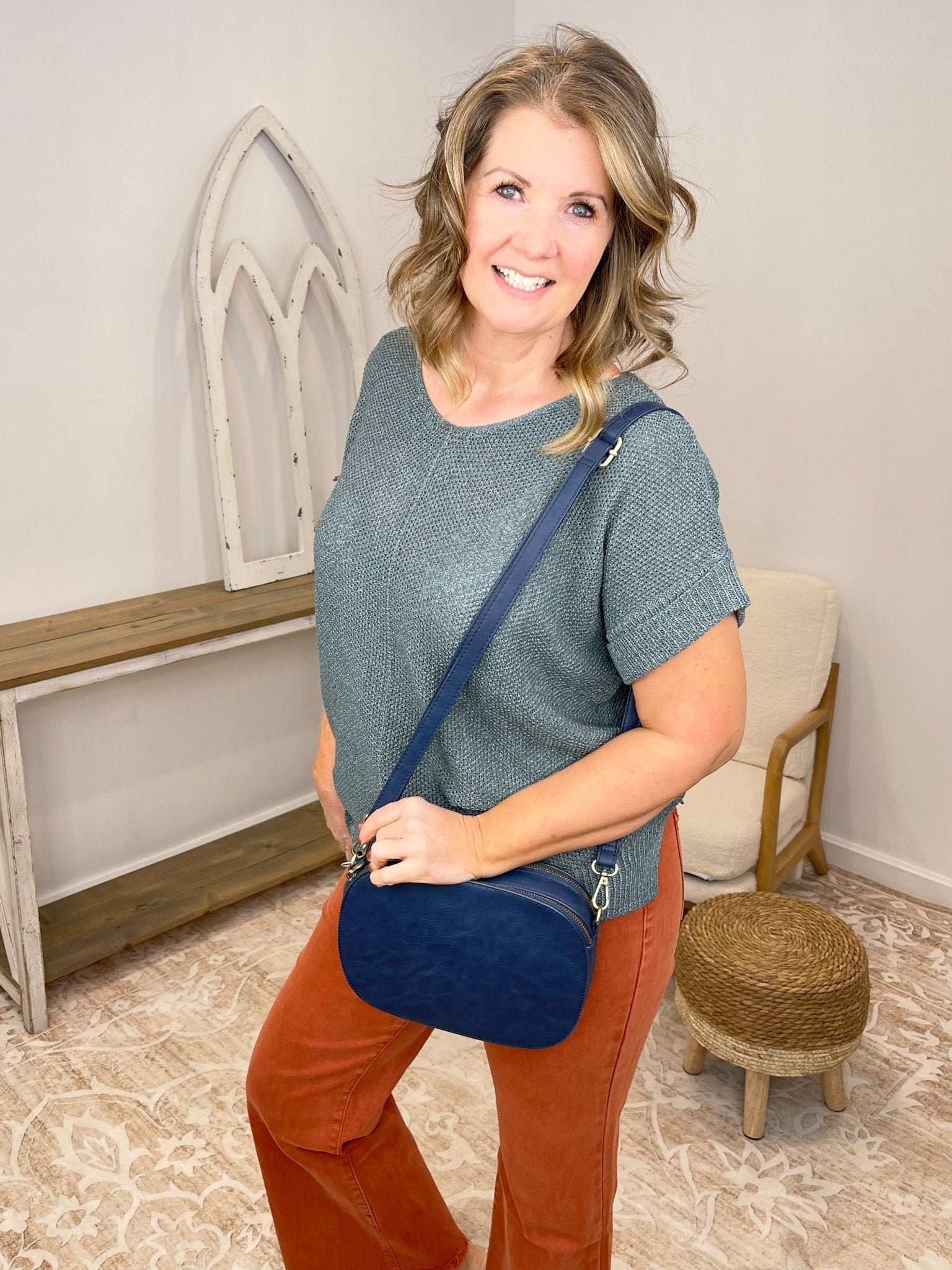 Centerline Short Sleeve Knit Sweater - Lavender Hills BeautyZenanaTW-2498Y-CRM-S